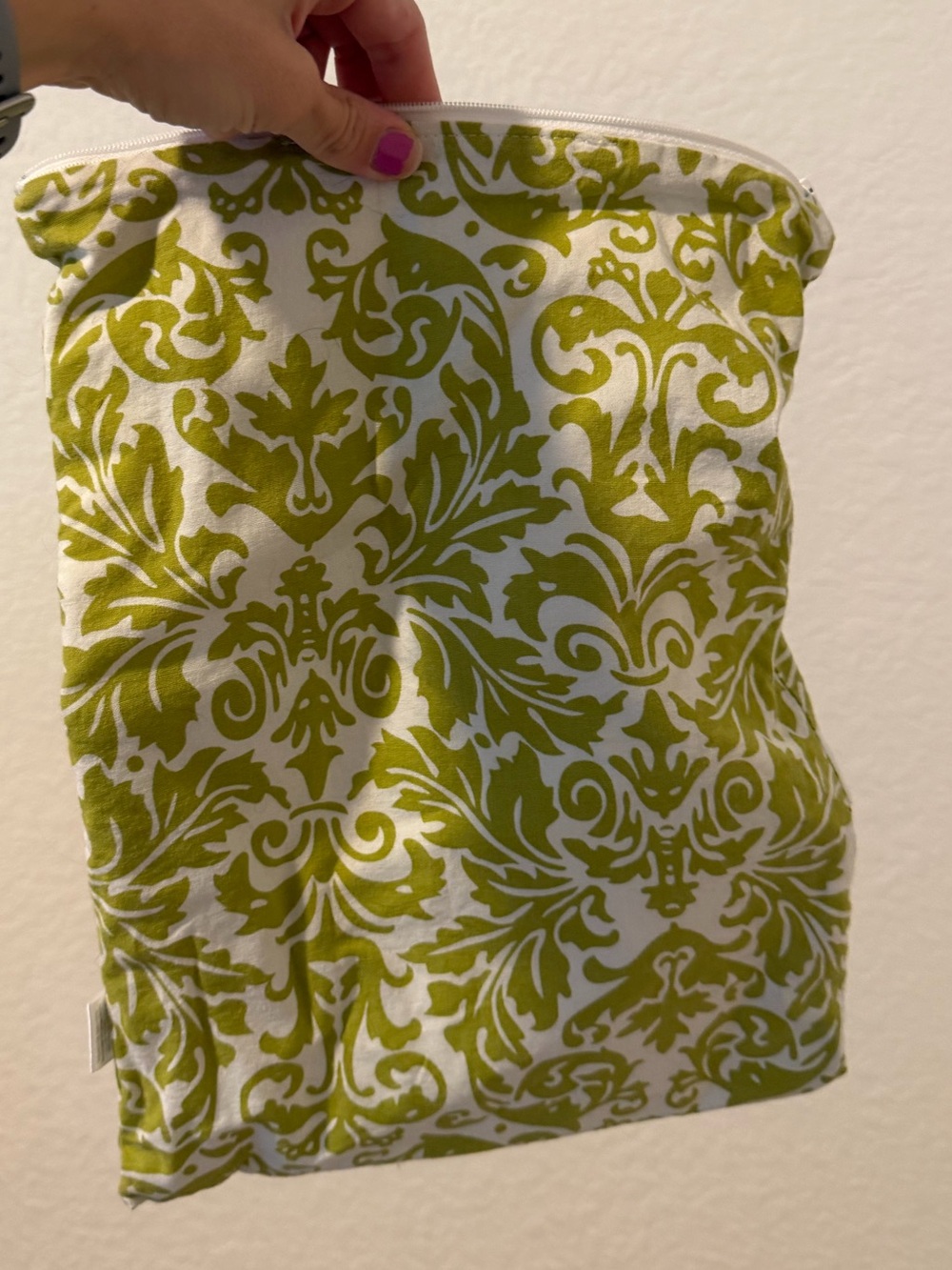 Green and White Damask wet bag